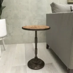 Accent & End Tables-Kirkland's Home Natural Pine And Gray Metal Accent Table, 21 In. Brown/Gray