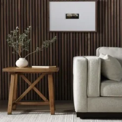 Accent & End Tables-Kirkland's Home Natural Pine Wood Trellis Accent Table Brown
