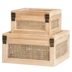 Baskets & Boxes-Kirkland's Home Natural Rat And Glass Top Boxes, Set Of 2 Tan