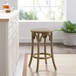 Bar Stools & Counter Height Stools-Kirkland's Home Natural Rat Upholstered Wood Counter Stool Tan