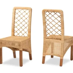 Dining Chairs-Kirkland's Home Natural Rat Woven Back Dining Chairs, Set Of 2 Tan