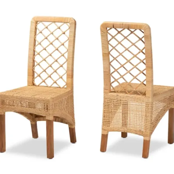 Dining Chairs-Kirkland's Home Natural Rat Woven Back Dining Chairs, Set Of 2 Tan