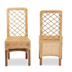 Dining Chairs-Kirkland's Home Natural Rat Woven Back Dining Chairs, Set Of 2 Tan