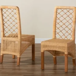 Dining Chairs-Kirkland's Home Natural Rat Woven Back Dining Chairs, Set Of 2 Tan