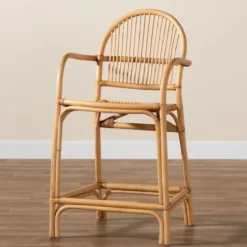 Bar Stools & Counter Height Stools-Kirkland's Home Natural Rat Woven Seat Counter Stool Tan