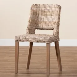 Dining Chairs-Kirkland's Home Natural Rattan Cutout Back Dining Chair Brown