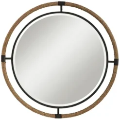 Decorative Mirrors-Kirkland's Home Natural Rope And Black Metal Round Wall Mirror