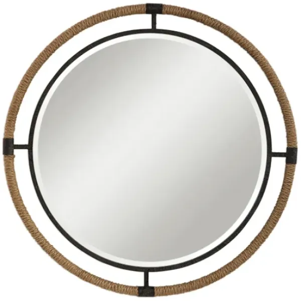 Decorative Mirrors-Kirkland's Home Natural Rope And Black Metal Round Wall Mirror