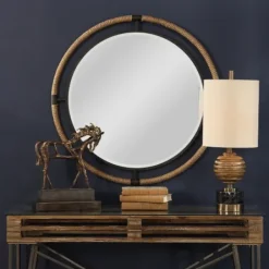 Decorative Mirrors-Kirkland's Home Natural Rope And Black Metal Round Wall Mirror