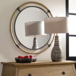 Decorative Mirrors-Kirkland's Home Natural Rope And Black Metal Round Wall Mirror