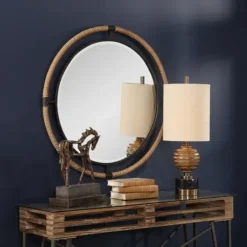 Decorative Mirrors-Kirkland's Home Natural Rope And Black Metal Round Wall Mirror