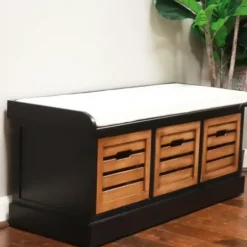 Benches & Ottomans-Kirkland's Home Natural Rustic Crate Upholstered Storage Bench White