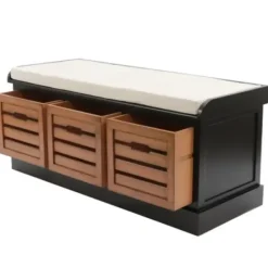 Benches & Ottomans-Kirkland's Home Natural Rustic Crate Upholstered Storage Bench White