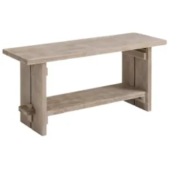Benches & Ottomans-Kirkland's Home Natural Rustic Whitewashed Mango Wood Bench Tan