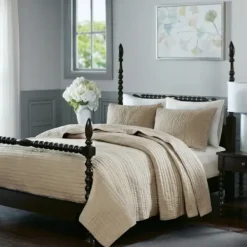 Bedspreads & Coverlets-Kirkland's Home Natural Serene Quilted 3-Pc. King Coverlet Set Tan