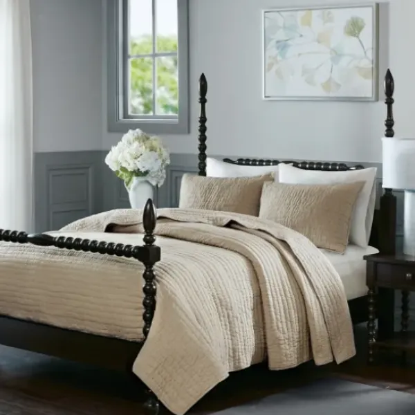 Bedspreads & Coverlets-Kirkland's Home Natural Serene Quilted 3-Pc. King Coverlet Set Tan