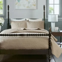 Bedspreads & Coverlets-Kirkland's Home Natural Serene Quilted 3-Pc. Queen Coverlet Set Tan