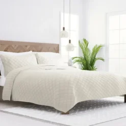 Quilts-Kirkland's Home Natural Stitched Diamond 2-Pc. Twin Quilt Set Ivory