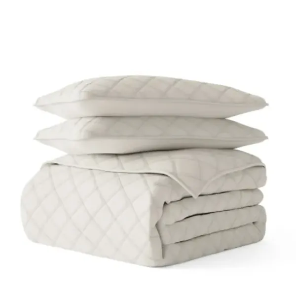 Quilts-Kirkland's Home Natural Stitched Diamond 3-Pc. Queen Quilt Set Ivory