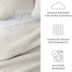 Quilts-Kirkland's Home Natural Stitched Diamond 3-Pc. Queen Quilt Set Ivory