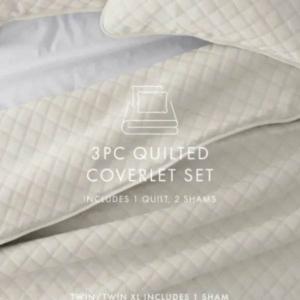 Quilts-Kirkland's Home Natural Stitched Diamond 3-Pc. Queen Quilt Set Ivory