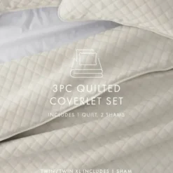 Quilts-Kirkland's Home Natural Stitched Diamond 3-Pc. King Quilt Set Ivory