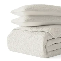 Quilts-Kirkland's Home Natural Stitched Floral 3-Pc. Queen Quilt Set Ivory