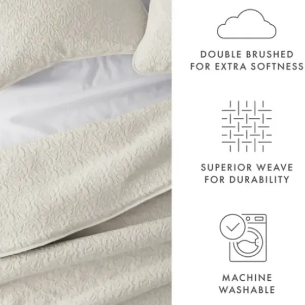 Quilts-Kirkland's Home Natural Stitched Floral 3-Pc. Queen Quilt Set Ivory