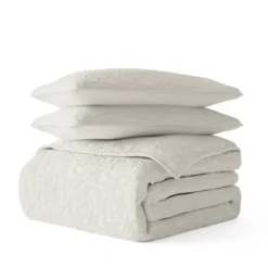 Quilts-Kirkland's Home Natural Stitched Floral 3-Pc. King Quilt Set Ivory