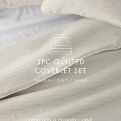 Quilts-Kirkland's Home Natural Stitched Stripes 3-Pc. King Quilt Set Tan/Ivory