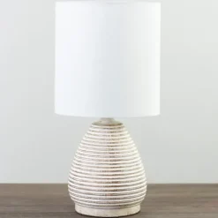 Table Lamps-Kirkland's Home Natural Stripe Table Lamp White