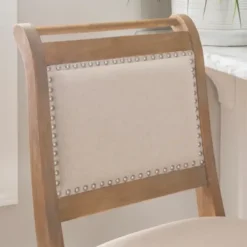 Bar Stools & Counter Height Stools-Kirkland's Home Natural Striped Upholstered Wood Frame Bar Stool Tan