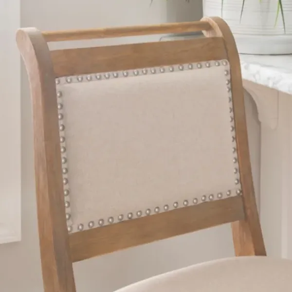 Bar Stools & Counter Height Stools-Kirkland's Home Natural Striped Upholstered Wood Frame Bar Stool Tan