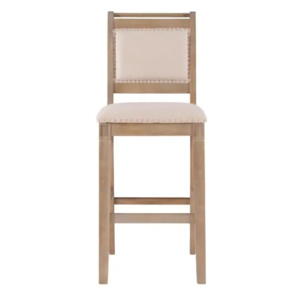 Bar Stools & Counter Height Stools-Kirkland's Home Natural Striped Upholstered Wood Frame Bar Stool Tan