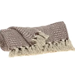 Blankets & Throws-Kirkland's Home Natural Striped Woven Tassel Throw Brown