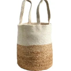 Baskets & Boxes-Kirkland's Home Natural Tan And White Jute Basket With Handles White/Tan