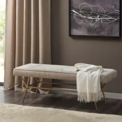 Benches & Ottomans-Kirkland's Home Natural Tufted Upholstery Tapered Leg Bench Tan