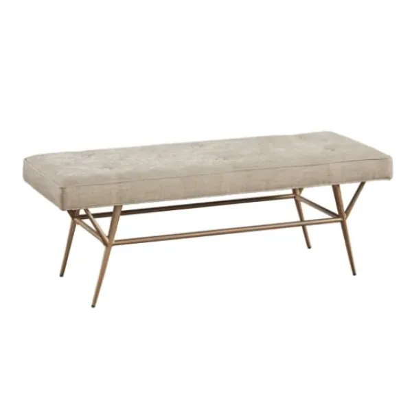Benches & Ottomans-Kirkland's Home Natural Tufted Upholstery Tapered Leg Bench Tan