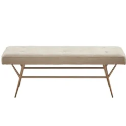 Benches & Ottomans-Kirkland's Home Natural Tufted Upholstery Tapered Leg Bench Tan
