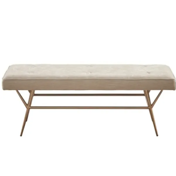 Benches & Ottomans-Kirkland's Home Natural Tufted Upholstery Tapered Leg Bench Tan