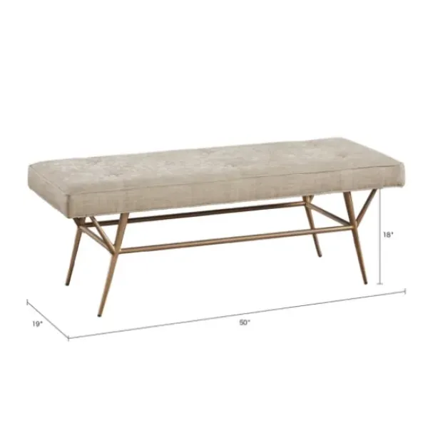 Benches & Ottomans-Kirkland's Home Natural Tufted Upholstery Tapered Leg Bench Tan