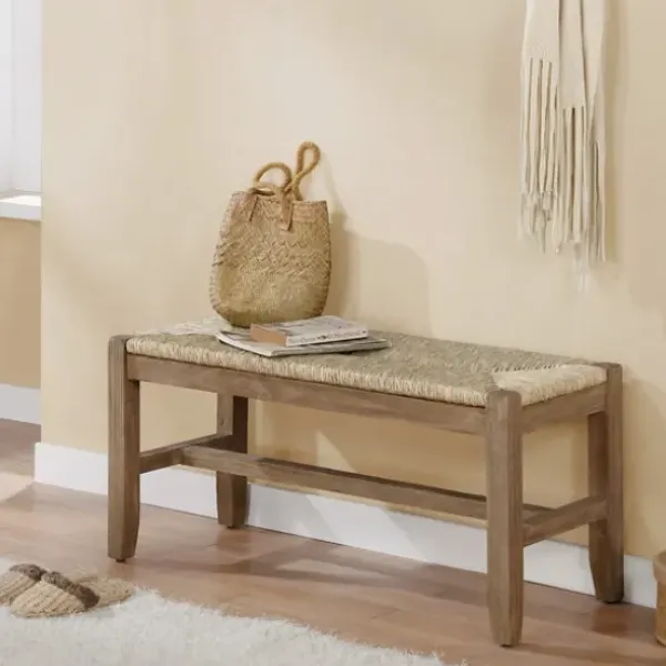 Benches & Ottomans-Kirkland's Home Natural Twisted Seagrass And Wood Bench Tan