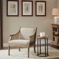 Accent Chairs-Kirkland's Home Natural Upholstery Cane Inset Accent Chair Tan