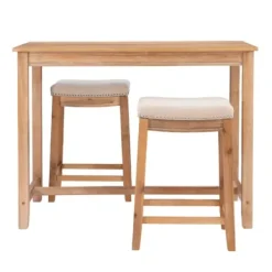 Dining Tables-Kirkland's Home Natural Wood & Upholstered Stools 3-Pc. Dining Set Tan