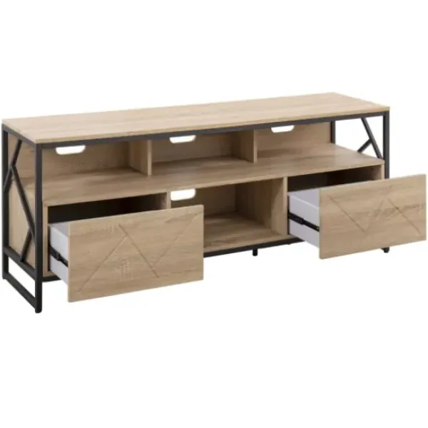 Tv Stands & Media Consoles-Kirkland's Home Natural Wood And Black Steel Media S D Tan