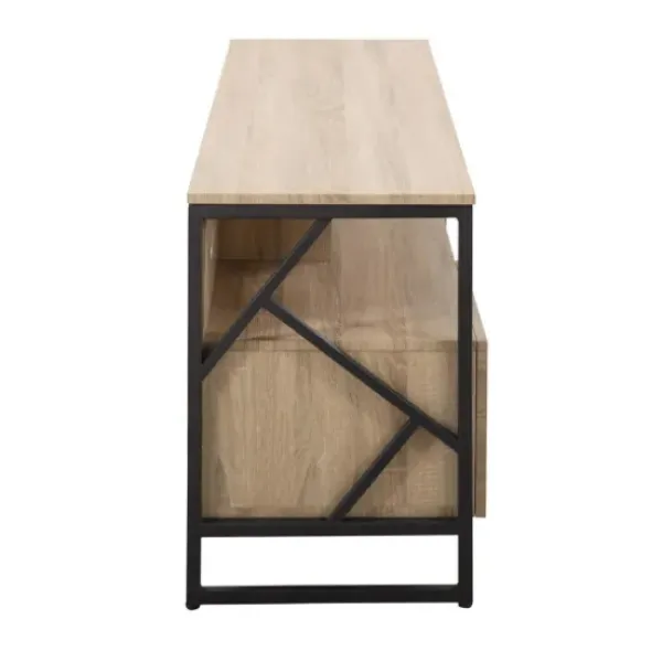 Tv Stands & Media Consoles-Kirkland's Home Natural Wood And Black Steel Media S D Tan