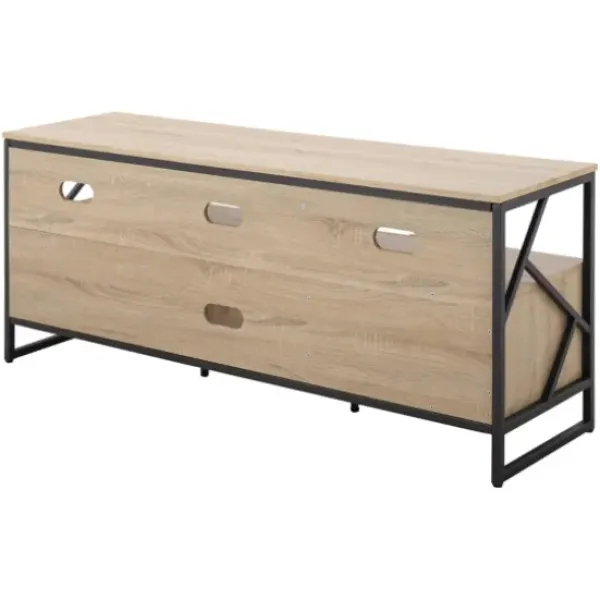 Tv Stands & Media Consoles-Kirkland's Home Natural Wood And Black Steel Media S D Tan