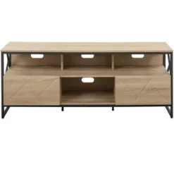 Tv Stands & Media Consoles-Kirkland's Home Natural Wood And Black Steel Media S D Tan