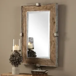 Decorative Mirrors-Kirkland's Home Natural Wood And Burnished Metal Mirror