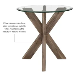 Accent & End Tables-Kirkland's Home Natural Wood And Glass Top X-Base Accent Table Tan